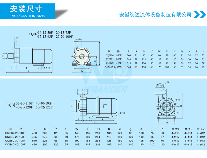 CQB氟塑料磁力泵安裝尺寸