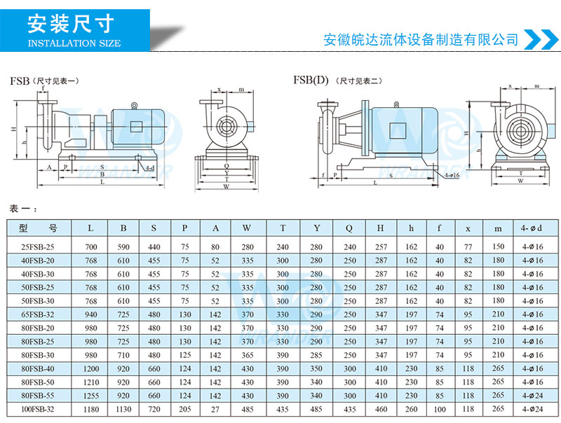 FSB氟塑料離心泵安裝尺寸