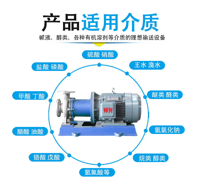 不銹鋼磁力泵適用介質