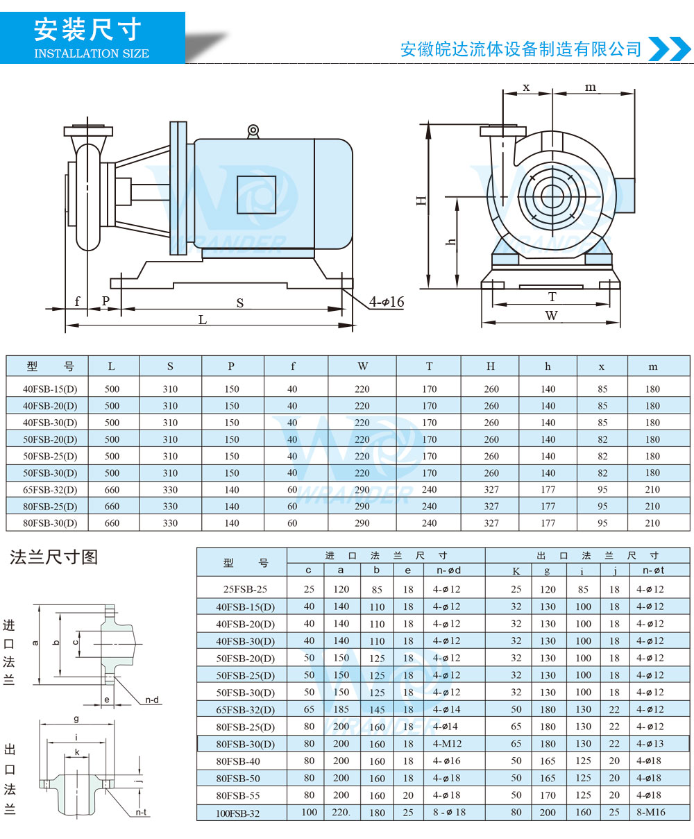 FSB氟塑料離心泵安裝尺寸