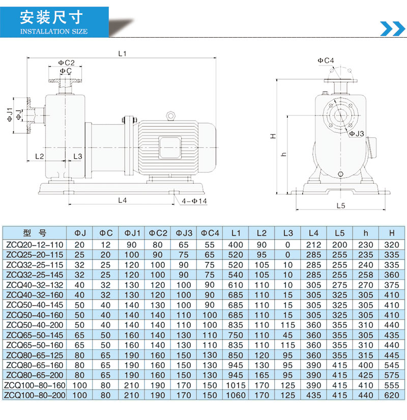 不銹鋼自吸磁力泵安裝尺寸圖